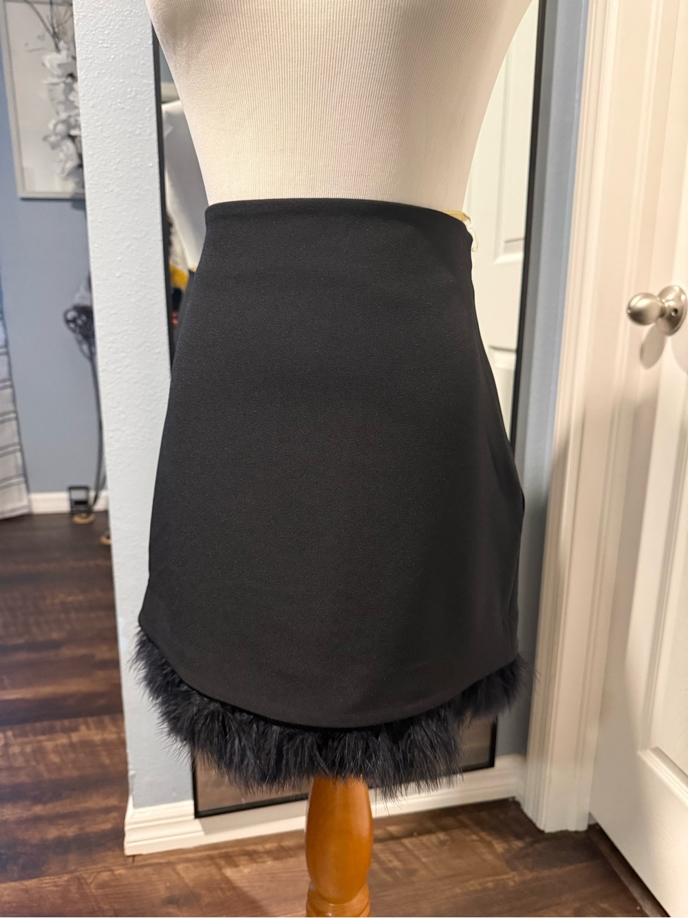 Express Black Mini Skirt with Faux-Fur Hem